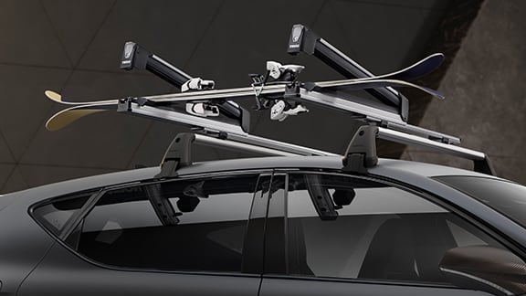 CUPRA Leon 5D with extendable ski rack car accessory. 